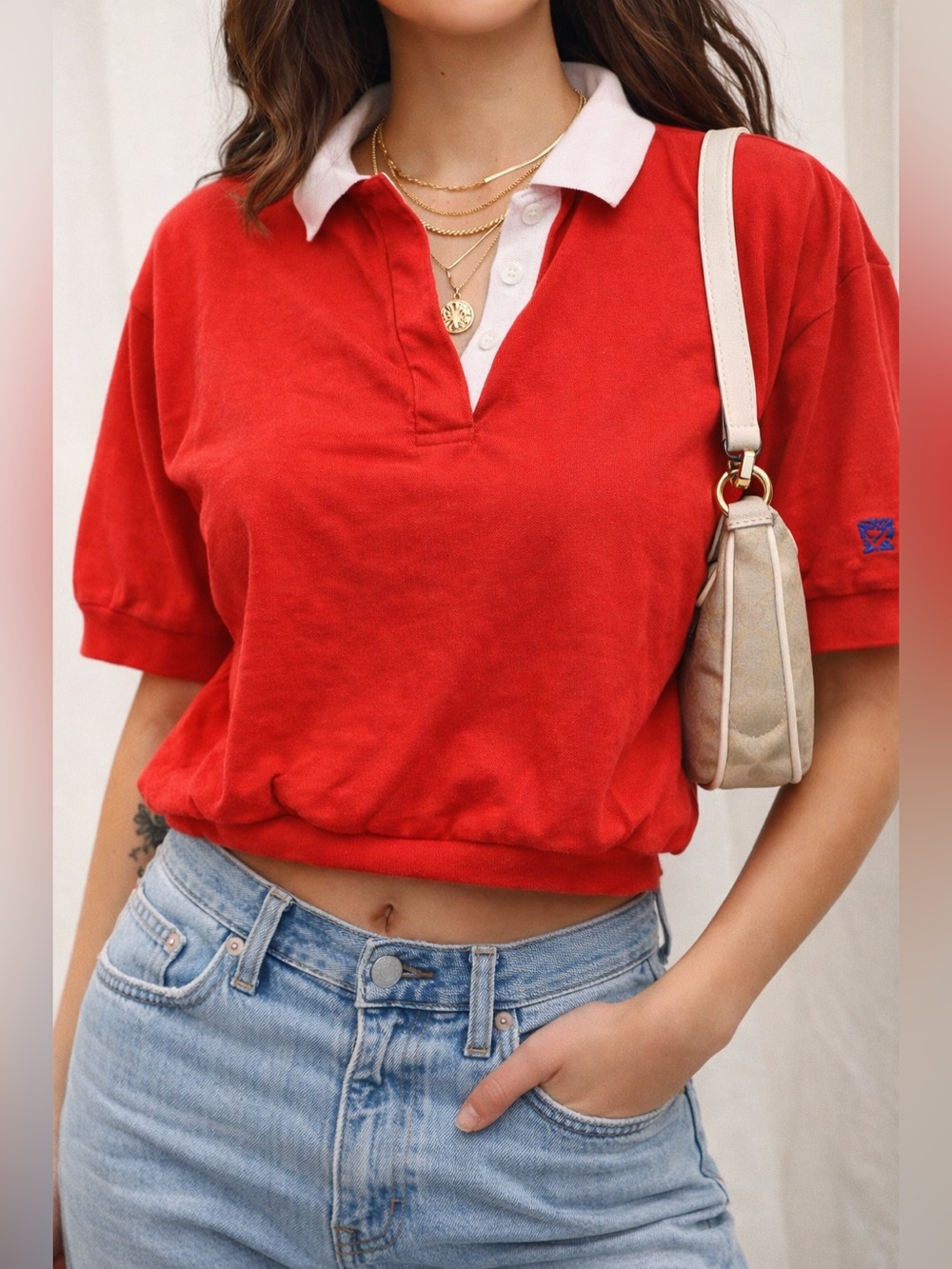 Vintage Anne Klein Red Cropped Polo Top
